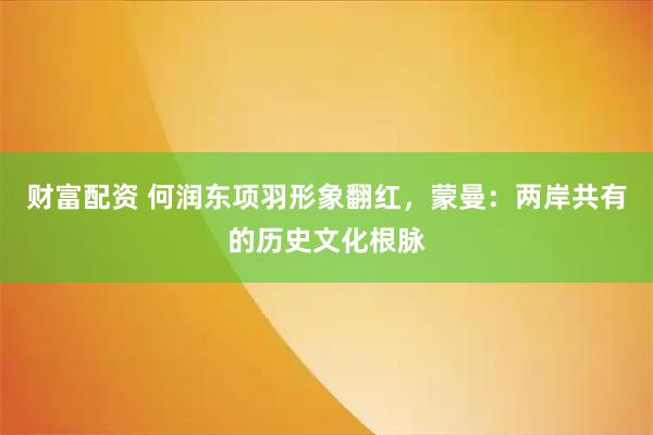 财富配资 何润东项羽形象翻红，蒙曼：两岸共有的历史文化根脉
